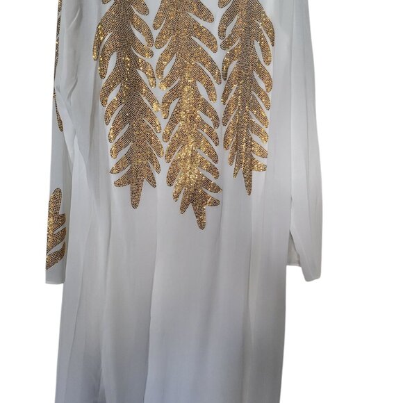 2 Piece ladies elegant white dress- sequence and long sleeve maxi length cape - Picture 2 of 10